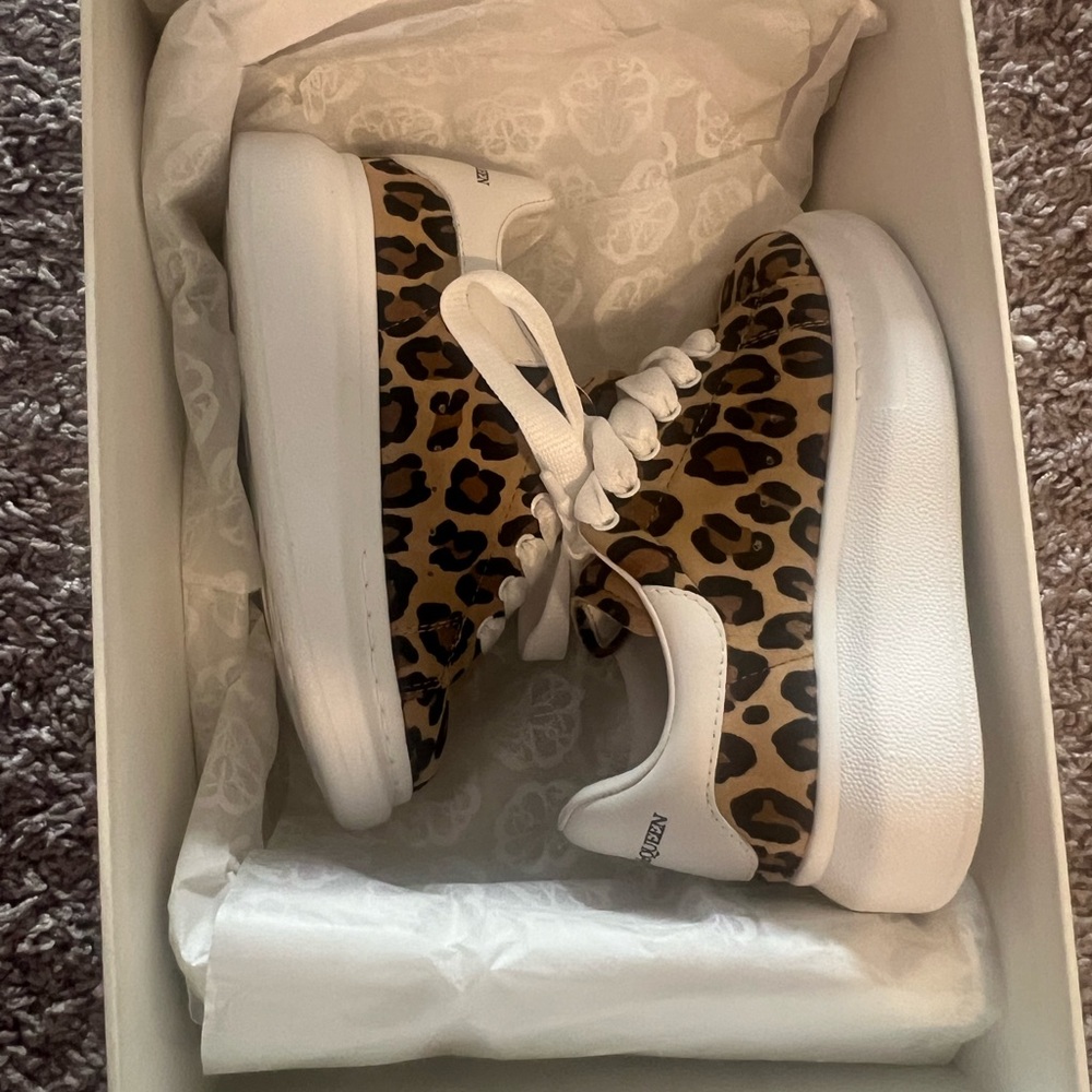 Alexander McQueen Kids Leopard Print Sneakers with White Soles